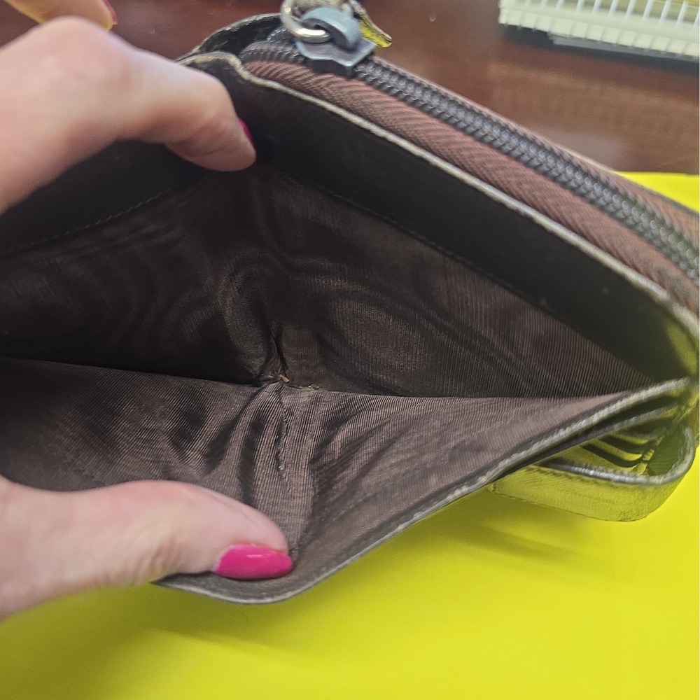 Prada Saffiano Leather Bifold Zip Coin Wallet Brown Triangle Logo Made Italy - Picture 5 of 16